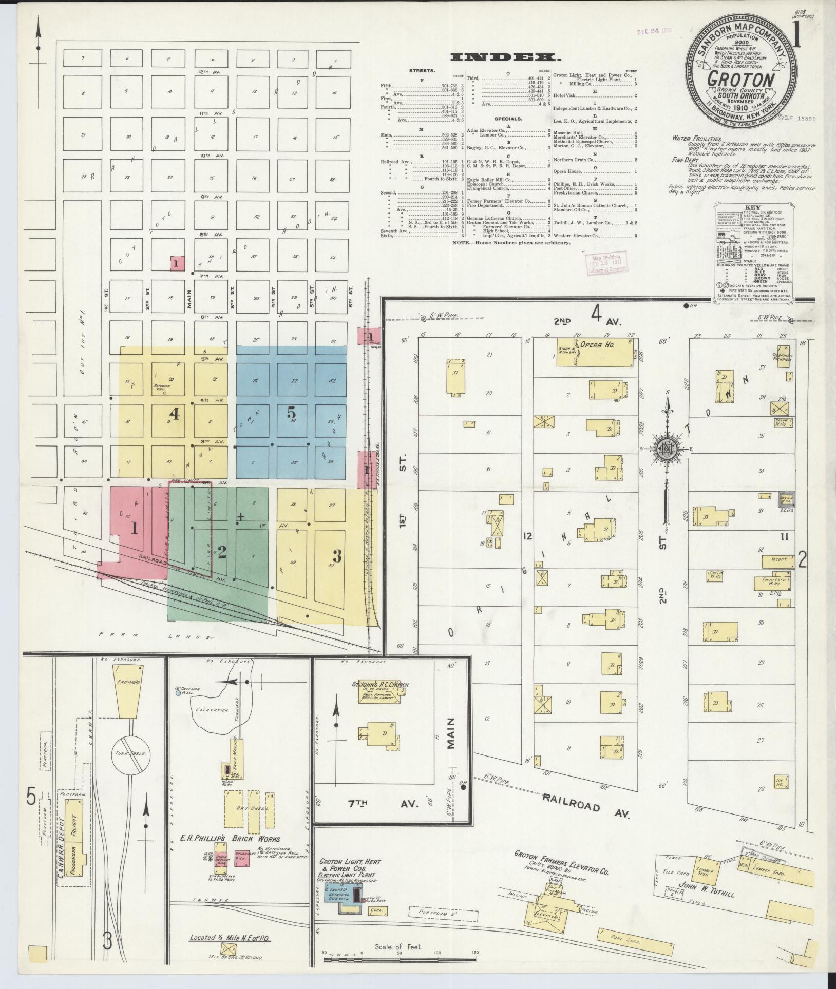 Sanborn Fire Insurance Map from Groton, Brown County, South Dakota (1910), Sheet #0001 - Complete Map Set gallery image, historic Sanborn map, vintage wall art, South Dakota South Dakota