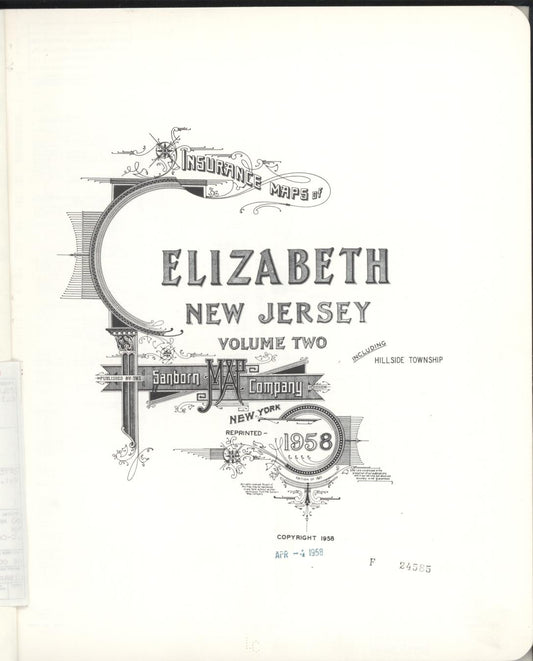 Sanborn Fire Insurance Map from Elizabeth, Union County, New Jersey (1958), Sheet #0001 - Historic Sanborn Fire Insurance Map Print, vintage old map wall art, antique decor, genealogy gift, New Jersey New Jersey map