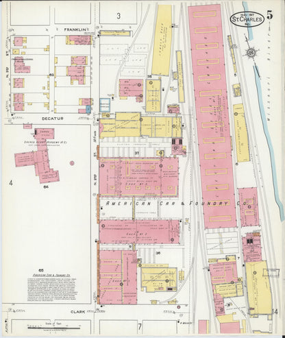 Sanborn Fire Insurance Map from Saint Charles, Saint Charles County, Missouri (1917), Sheet #0005 - Historic Sanborn Fire Insurance Map Print, vintage old map wall art, antique decor, genealogy gift, Missouri Missouri map