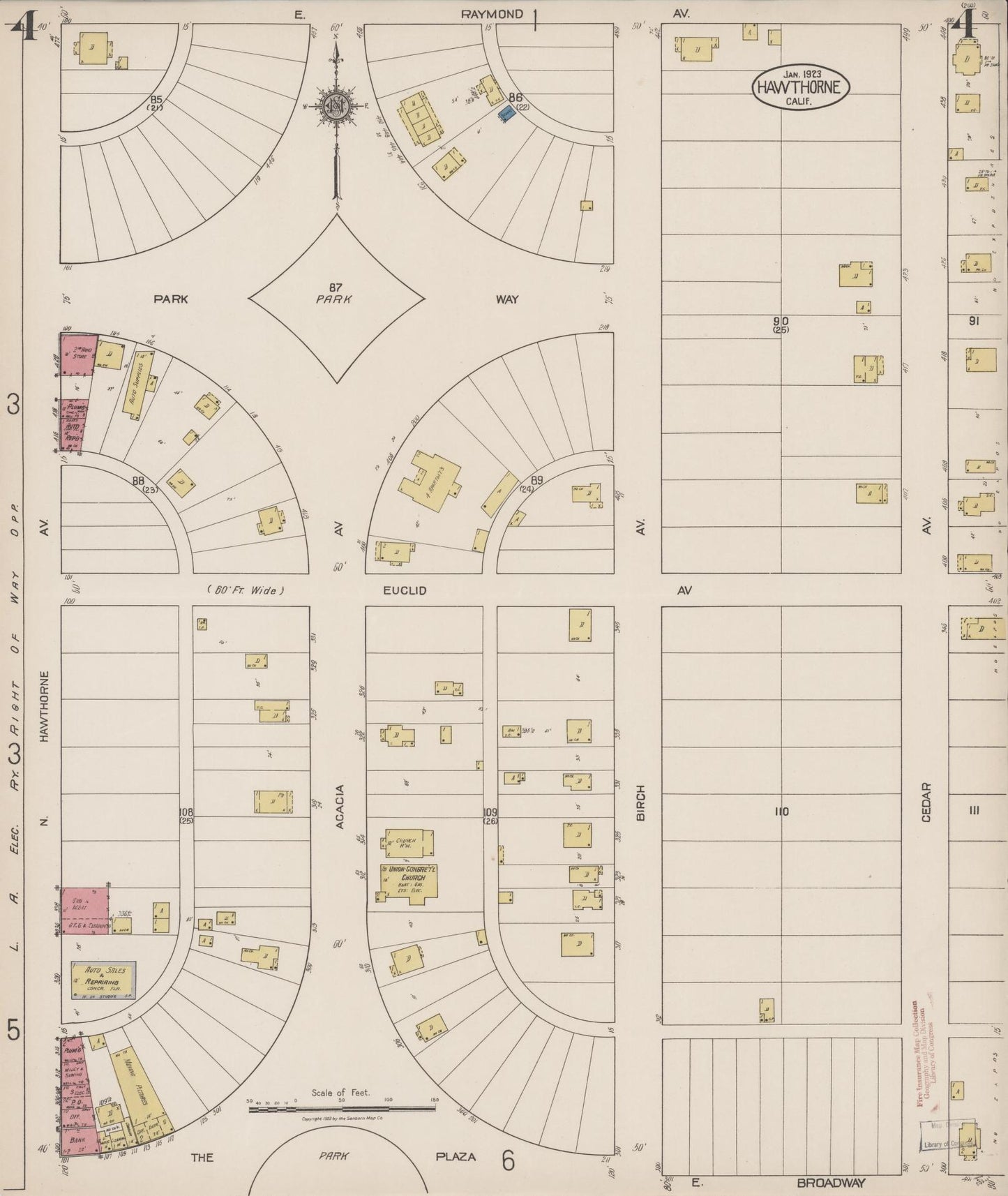 Sanborn Fire Insurance Map from Hawthorne, Los Angeles County, California (1923), Sheet #0004 - Historic Sanborn Fire Insurance Map Print, vintage old map wall art, antique decor, genealogy gift, California California map