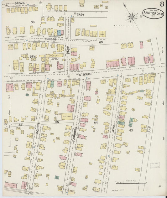 Sanborn Fire Insurance Map from Amsterdam, Montgomery County, New York (1888), Sheet #0008 - Historic Sanborn Fire Insurance Map Print, vintage old map wall art, antique decor, genealogy gift, New York New York map