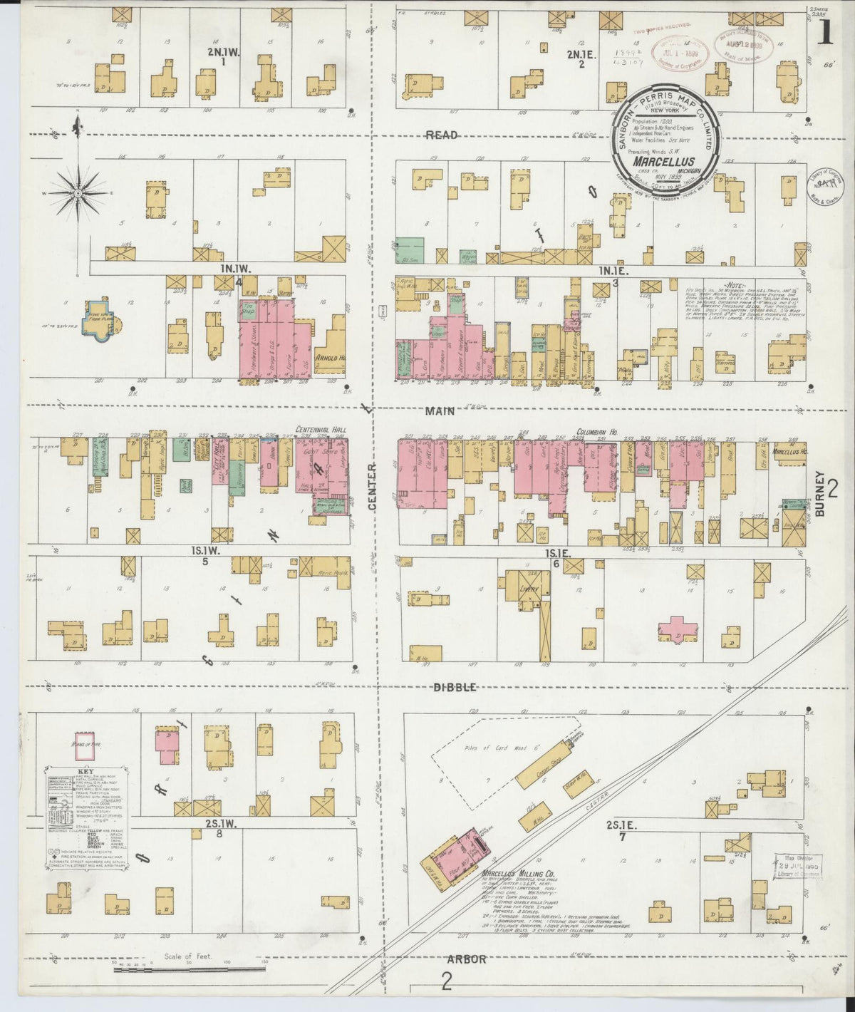 Sanborn Fire Insurance Map from Marcellus, Cass County, Michigan (1899), Sheet #0001 - Historic Sanborn Fire Insurance Map Print, vintage old map wall art, antique decor, genealogy gift, Michigan Michigan map