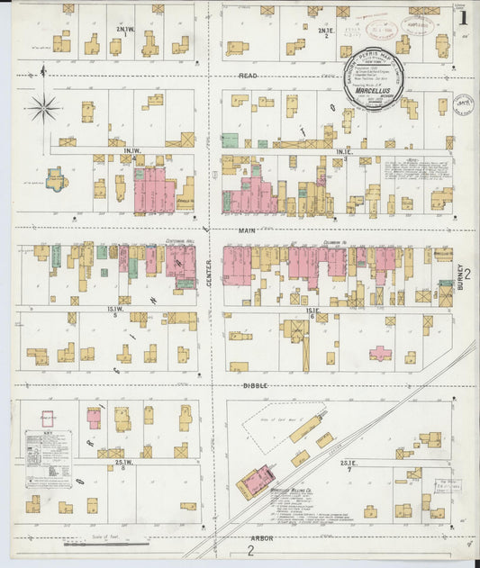 Sanborn Fire Insurance Map from Marcellus, Cass County, Michigan (1899), Sheet #0001 - Historic Sanborn Fire Insurance Map Print, vintage old map wall art, antique decor, genealogy gift, Michigan Michigan map