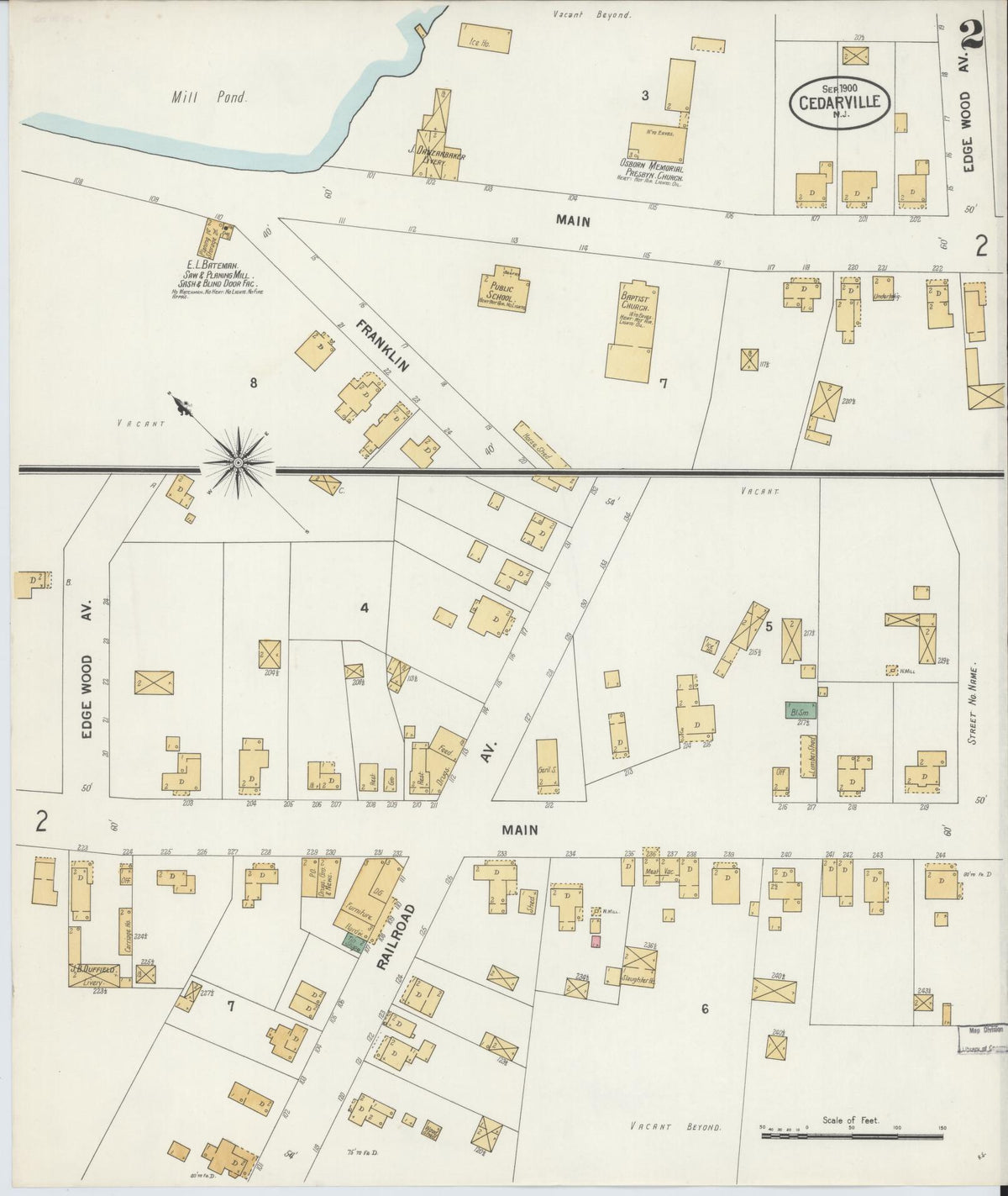 Sanborn Fire Insurance Map from Cedarville, Cumberland County, New Jersey (1900), Sheet #0002 - Complete Map Set gallery image, historic Sanborn map, vintage wall art, New Jersey New Jersey
