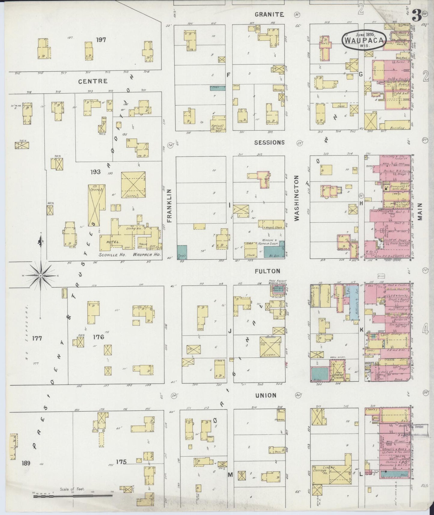 Sanborn Fire Insurance Map from Waupaca, Waupaca County, Wisconsin (1895), Sheet #0003 - Complete Map Set gallery image, historic Sanborn map, vintage wall art, Wisconsin Wisconsin
