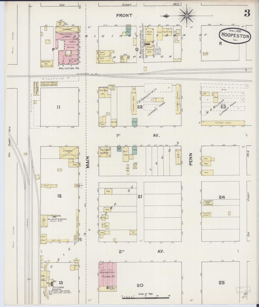 Sanborn Fire Insurance Map from Hoopeston, Vermilion County, Illinois (1890), Sheet #0003 - Historic Sanborn Fire Insurance Map Print, vintage old map wall art, antique decor, genealogy gift, Illinois Illinois map