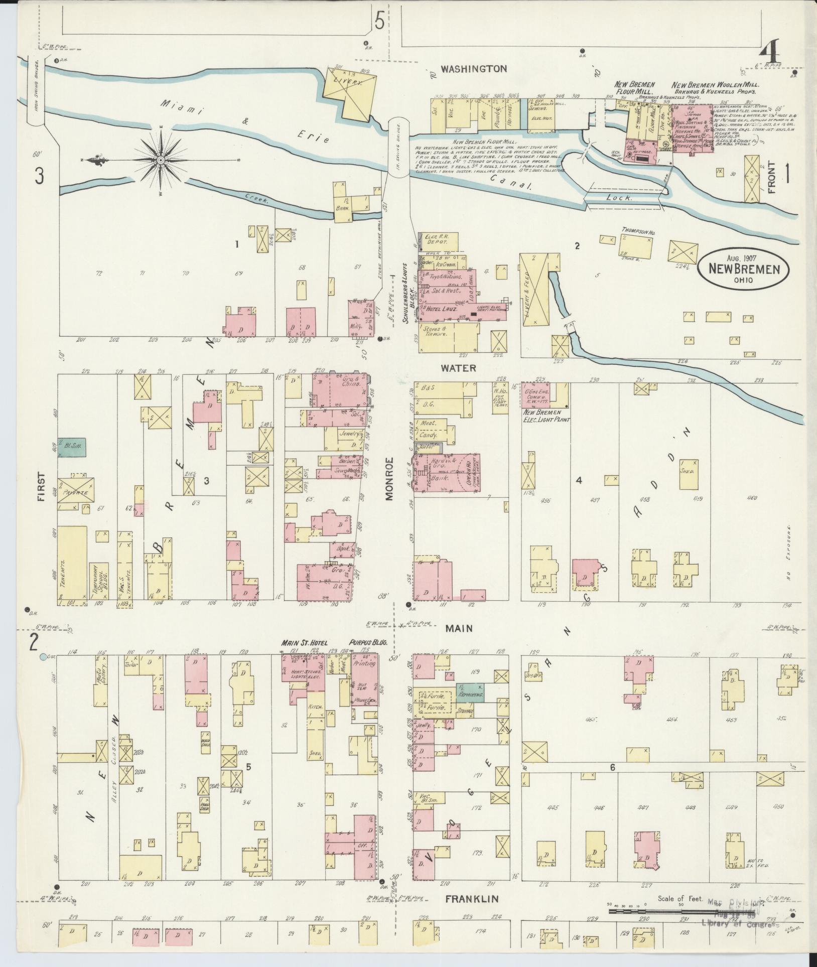 Sanborn Fire Insurance Map from New Bremen, Auglaize County, Ohio (1907), Sheet #0004 - Complete Map Set gallery image, historic Sanborn map, vintage wall art, Ohio Ohio