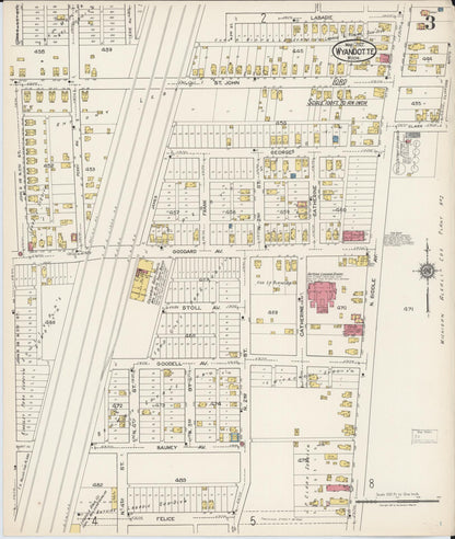 Sanborn Fire Insurance Map from Wyandotte, Wayne County, Michigan (1922), Sheet #0003 - Historic Sanborn Fire Insurance Map Print, vintage old map wall art, antique decor, genealogy gift, Michigan Michigan map