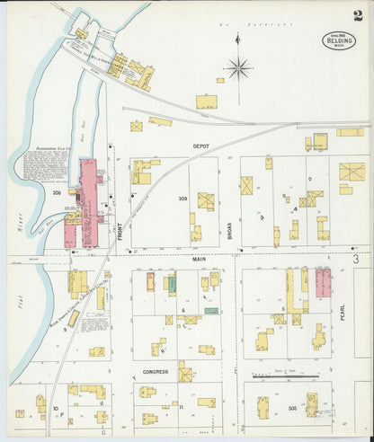 Sanborn Fire Insurance Map from Belding, Ionia County, Michigan (1900), Sheet #0002 - Complete Map Set gallery image, historic Sanborn map, vintage wall art, Michigan Michigan