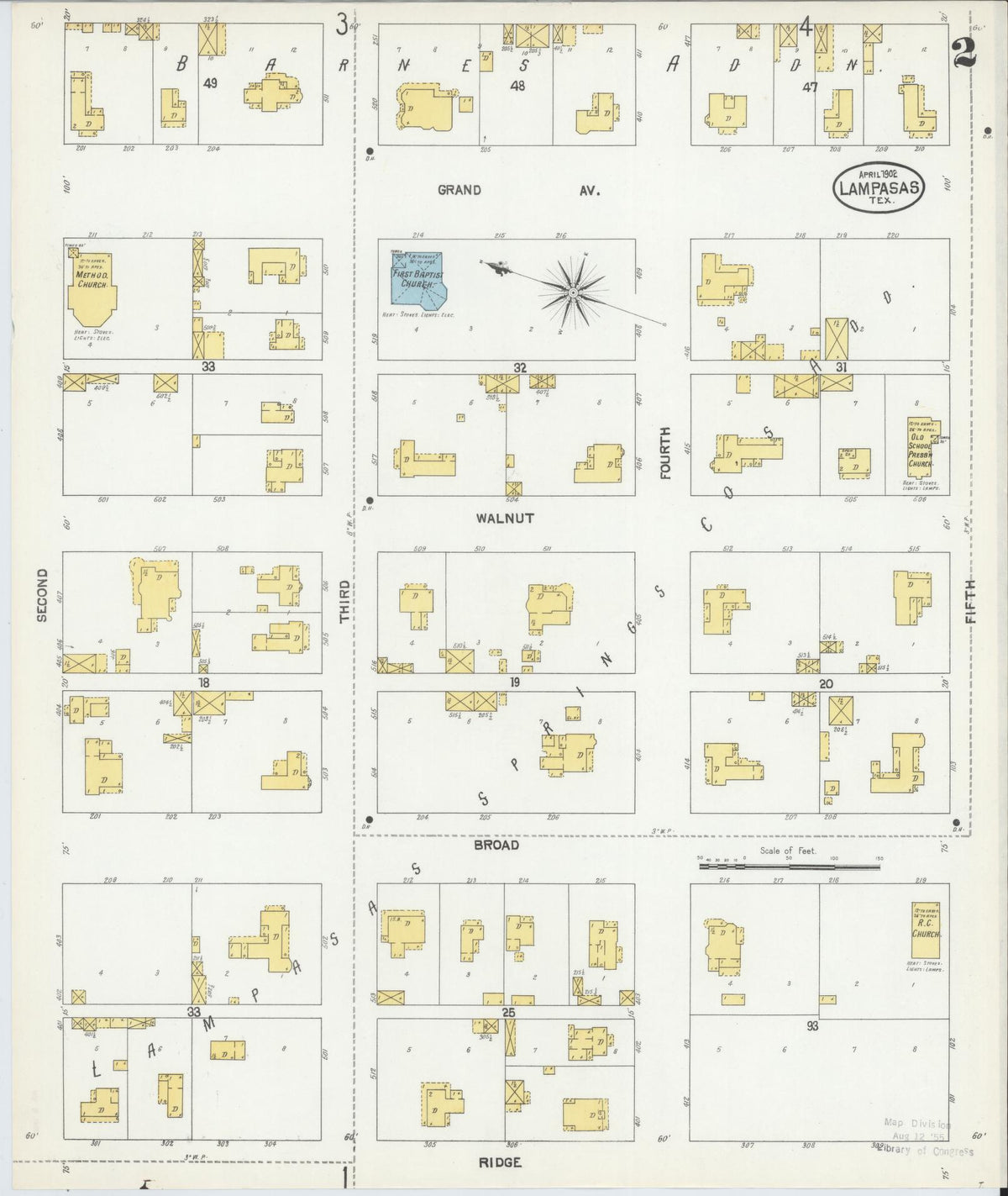 Sanborn Fire Insurance Map from Lampasas, Lampasas County, Texas (1902), Sheet #0002 - Complete Map Set gallery image, historic Sanborn map, vintage wall art, Texas Texas