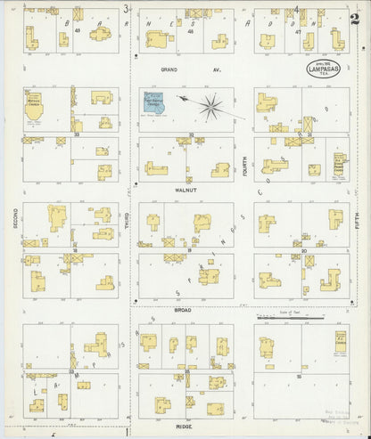 Sanborn Fire Insurance Map from Lampasas, Lampasas County, Texas (1902), Sheet #0002 - Complete Map Set gallery image, historic Sanborn map, vintage wall art, Texas Texas