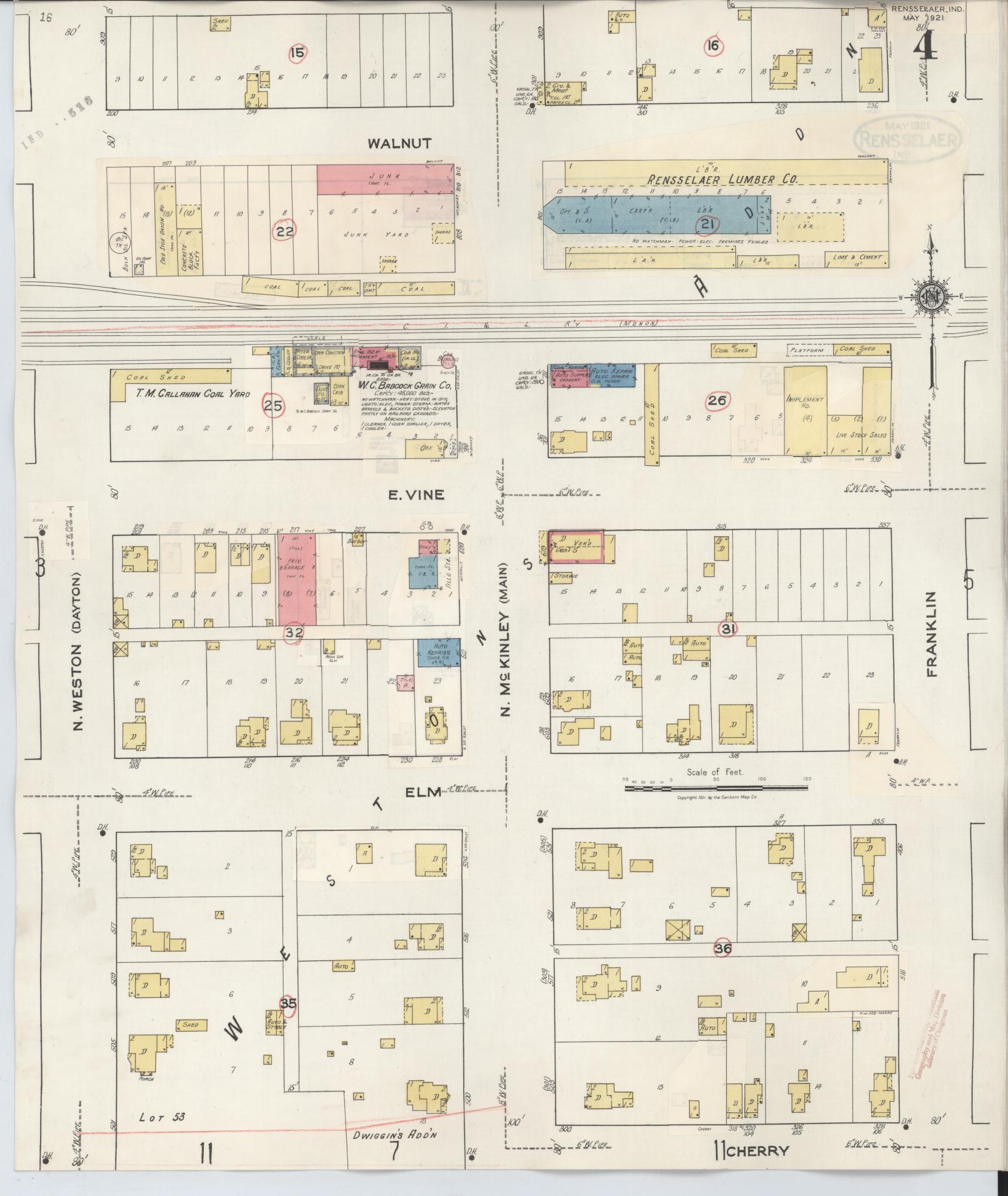 Sanborn Fire Insurance Map from Rensselaer, Jasper County, Indiana (1942), Sheet #0004 - Historic Sanborn Fire Insurance Map Print, vintage old map wall art, antique decor, genealogy gift, Indiana Indiana map