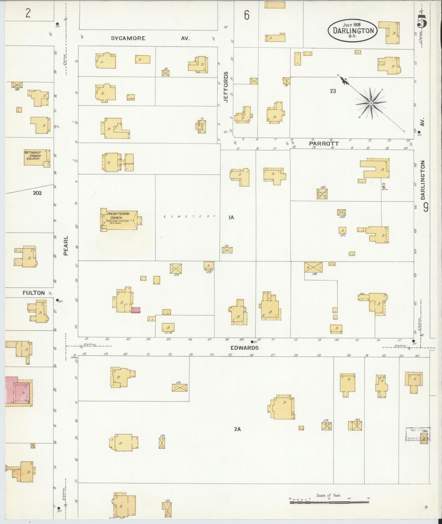 Sanborn Fire Insurance Map from Darlington, Darlington County, South Carolina (1908), Sheet #0005 - Complete Map Set gallery image, historic Sanborn map, vintage wall art, South Carolina South Carolina