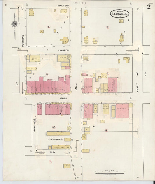 Sanborn Fire Insurance Map from Lewisville, Denton County, Texas (1934), Sheet #0002 - Historic Sanborn Fire Insurance Map Print, vintage old map wall art, antique decor, genealogy gift, Texas Texas map
