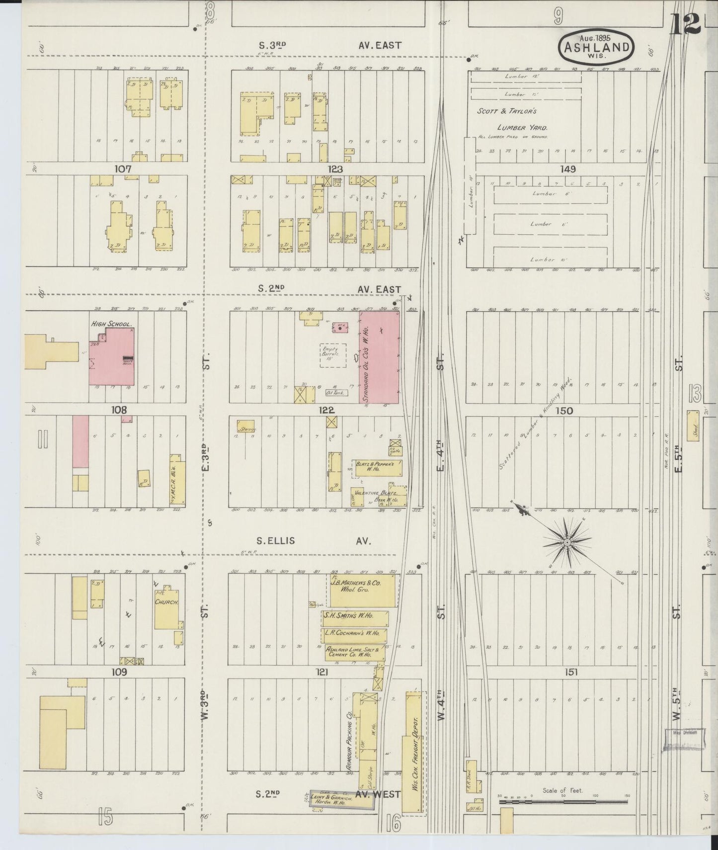 Sanborn Fire Insurance Map from Ashland, Ashland County, Wisconsin (1895), Sheet #0012 - Complete Map Set gallery image, historic Sanborn map, vintage wall art, Wisconsin Wisconsin