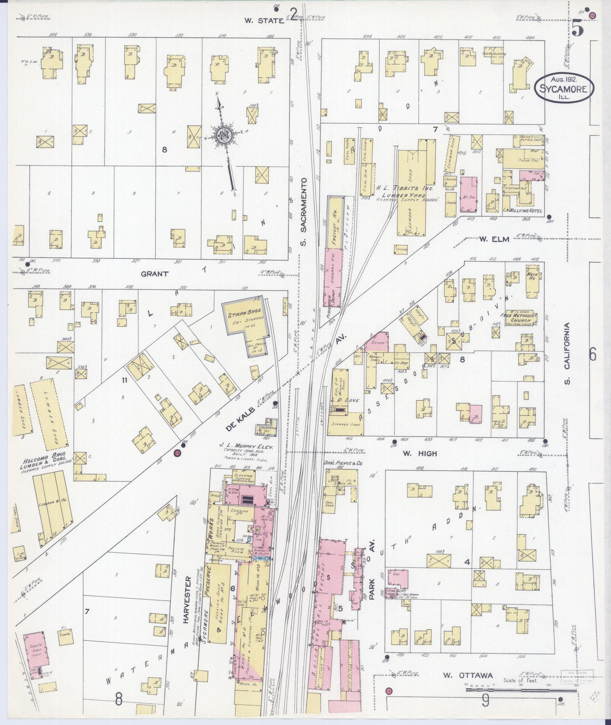 Sanborn Fire Insurance Map from Sycamore, De Kalb County, Illinois (1912), Sheet #0005 - Complete Map Set gallery image, historic Sanborn map, vintage wall art, Illinois Illinois
