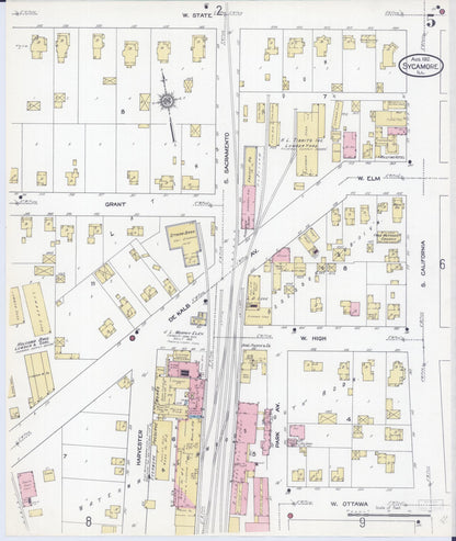 Sanborn Fire Insurance Map from Sycamore, De Kalb County, Illinois (1912), Sheet #0005 - Complete Map Set gallery image, historic Sanborn map, vintage wall art, Illinois Illinois