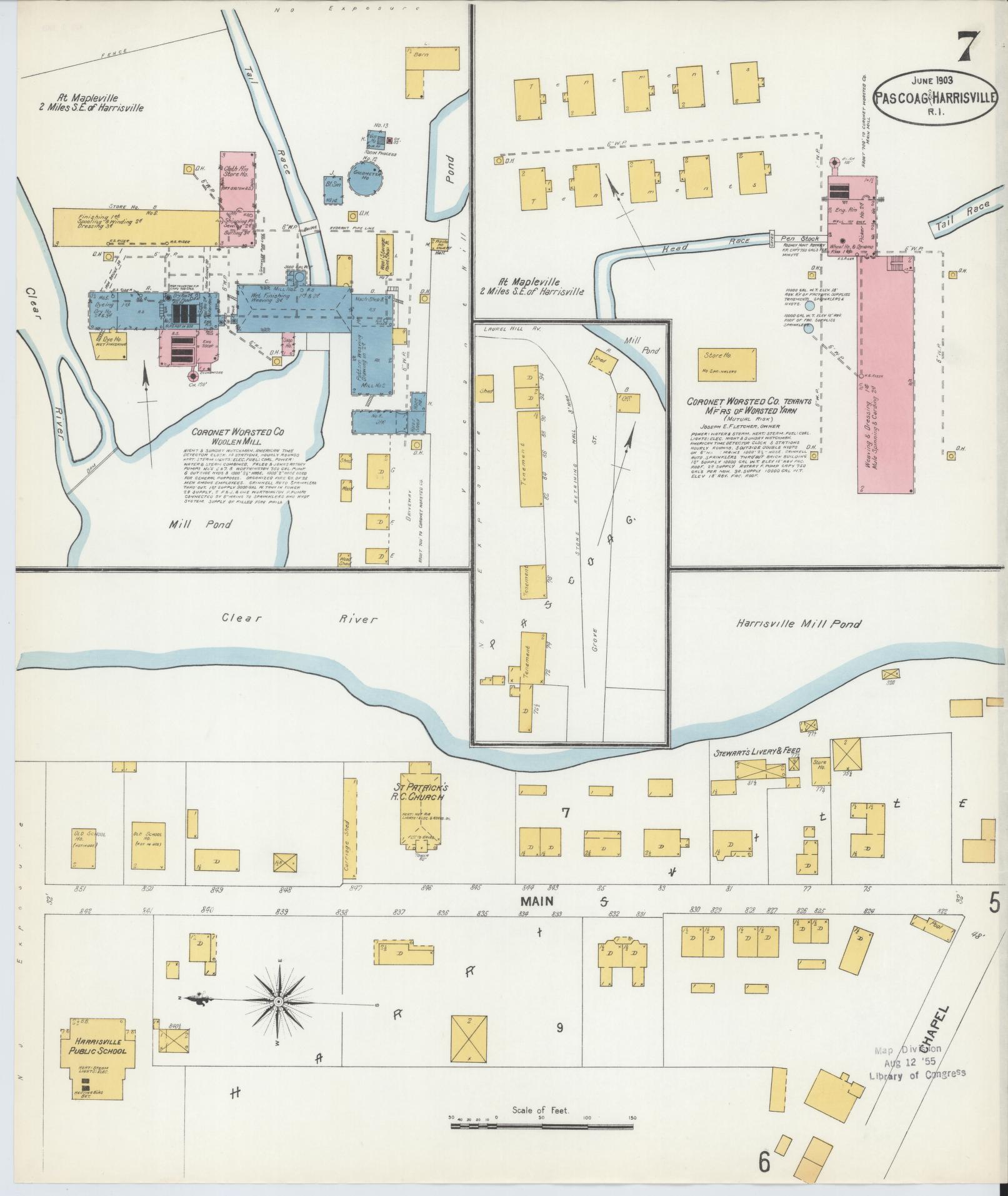 Sanborn Fire Insurance Map from Pascoag, Providence County, Rhode Island (1903), Sheet #0007 - Complete Map Set gallery image, historic Sanborn map, vintage wall art, Rhode Island Rhode Island
