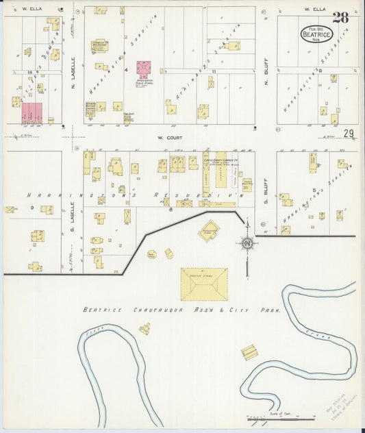 Sanborn Fire Insurance Map from Beatrice, Gage County, Nebraska (1913), Sheet #0028 - Historic Sanborn Fire Insurance Map Print, vintage old map wall art, antique decor, genealogy gift, Nebraska Nebraska map