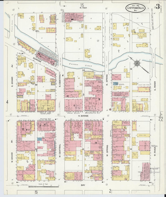 Sanborn Fire Insurance Map from Chippewa Falls, Chippewa County, Wisconsin (1910), Sheet #0003 - Historic Sanborn Fire Insurance Map Print, vintage old map wall art, antique decor, genealogy gift, Wisconsin Wisconsin map