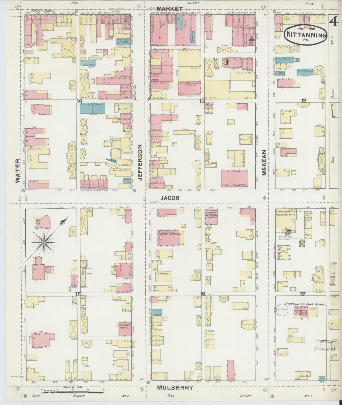 Sanborn Fire Insurance Map from Kittanning, Armstrong County, Pennsylvania (1891), Sheet #0004 - Complete Map Set gallery image, historic Sanborn map, vintage wall art, Pennsylvania Pennsylvania