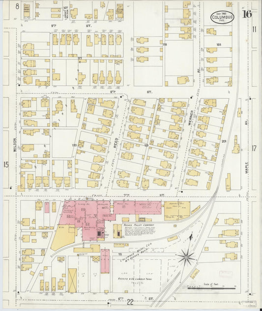 Sanborn Fire Insurance Map from Columbus, Bartholomew County, Indiana (1906), Sheet #0016 - Historic Sanborn Fire Insurance Map Print, vintage old map wall art, antique decor, genealogy gift, Indiana Indiana map