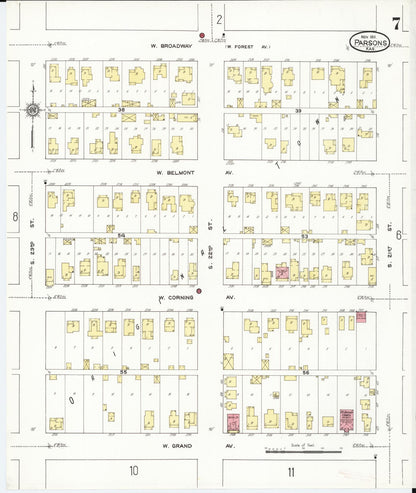 Sanborn Fire Insurance Map from Parsons, Labette County, Kansas (1911), Sheet #0007 - Complete Map Set gallery image, historic Sanborn map, vintage wall art, Kansas Kansas