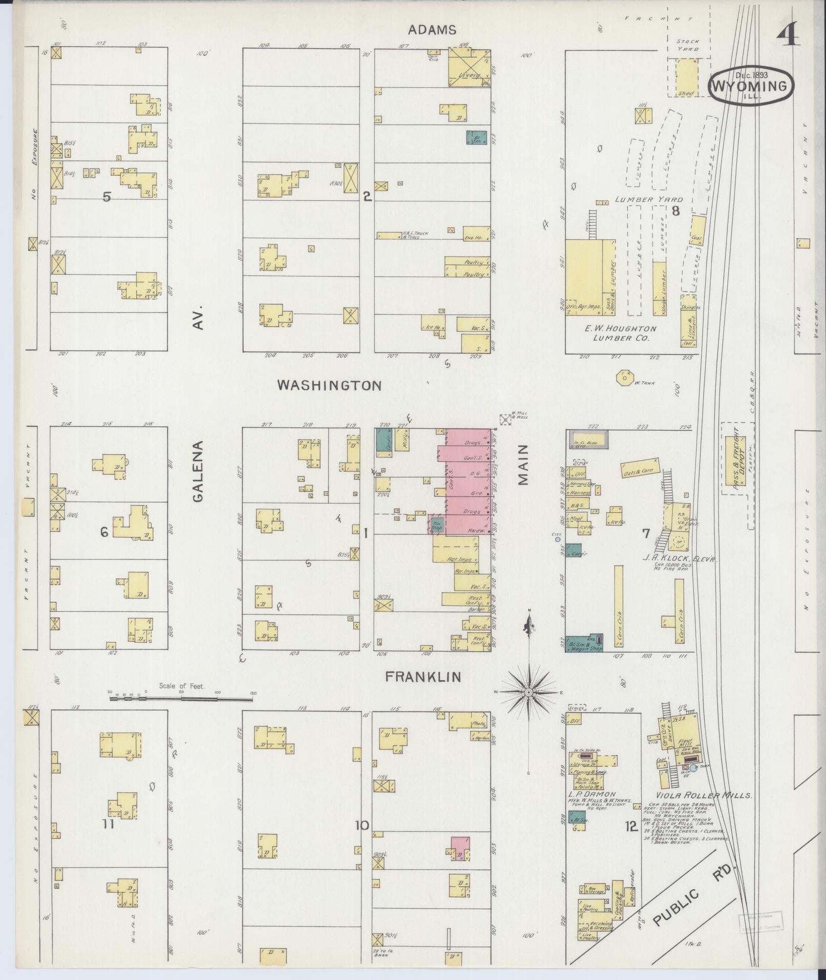 Sanborn Fire Insurance Map from Wyoming, Stark County, Illinois (1893), Sheet #0004 - Complete Map Set gallery image, historic Sanborn map, vintage wall art, Illinois Illinois