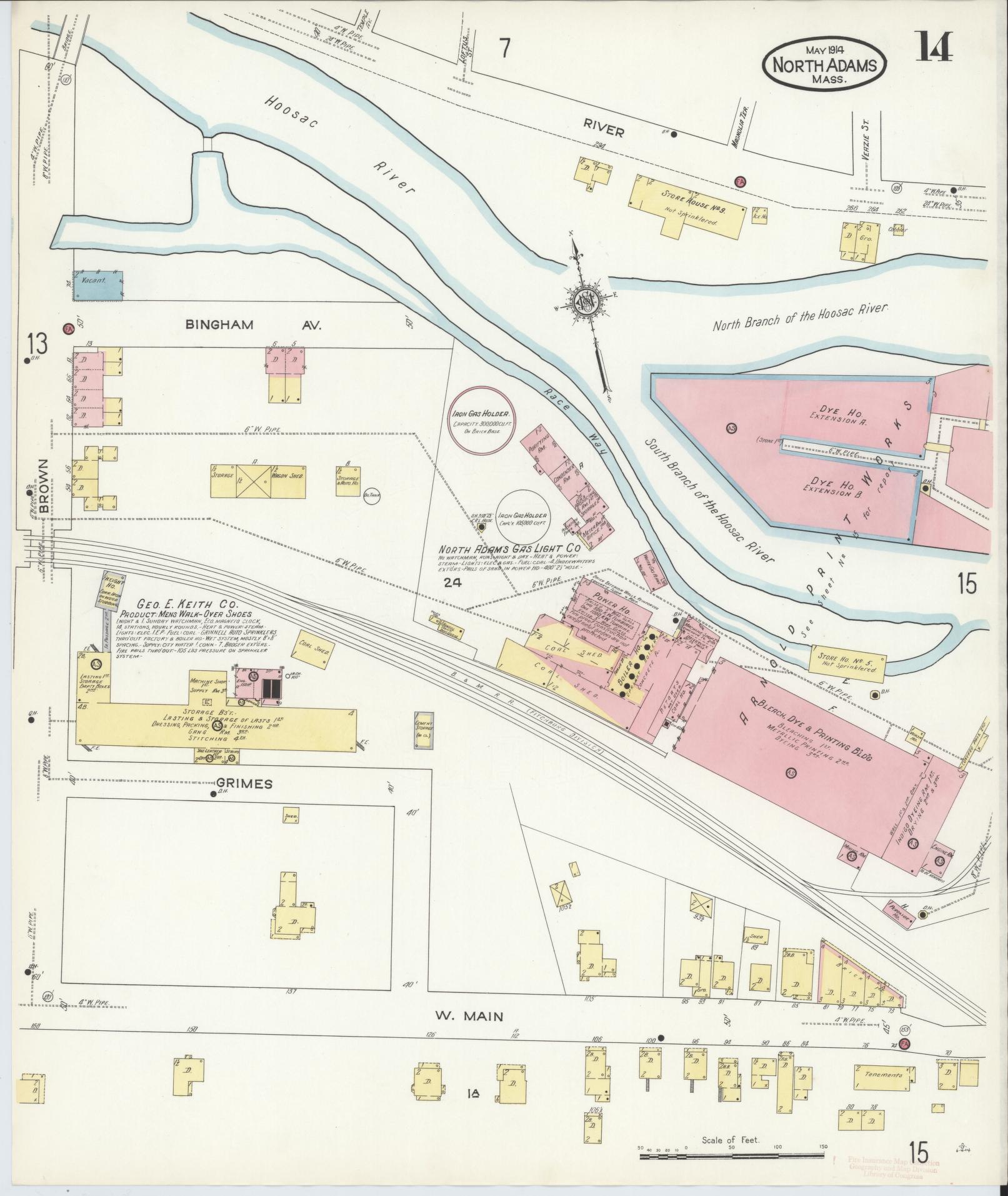 Sanborn Fire Insurance Map from North Adams, Berkshire County, Massachusetts (1914), Sheet #0014 - Complete Map Set gallery image, historic Sanborn map, vintage wall art, Massachusetts Massachusetts