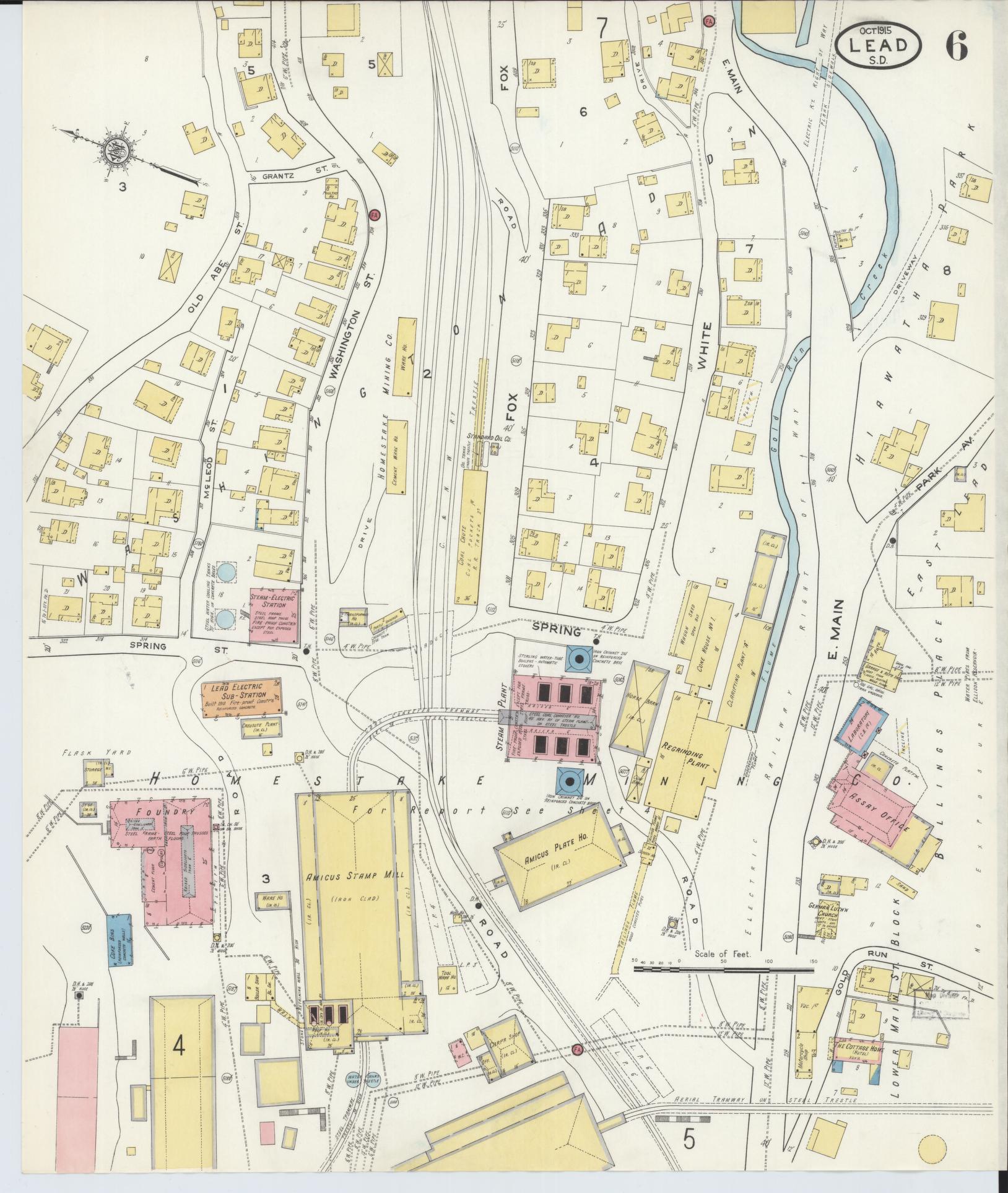 Sanborn Fire Insurance Map from Lead, Lawrence County, South Dakota (1915), Sheet #0006 - Complete Map Set gallery image, historic Sanborn map, vintage wall art, South Dakota South Dakota