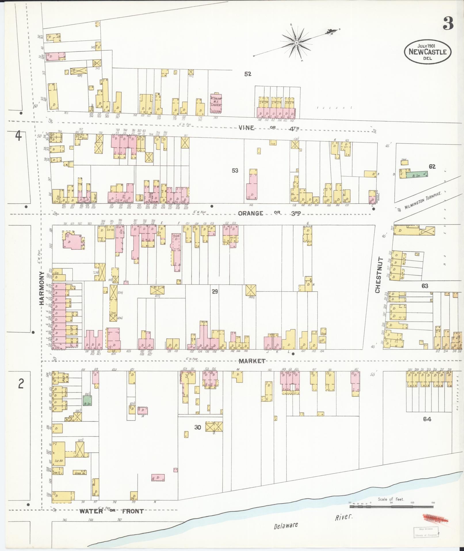 Sanborn Fire Insurance Map from New Castle, New Castle County, Delaware (1901), Sheet #0003 - Complete Map Set gallery image, historic Sanborn map, vintage wall art, Delaware Delaware