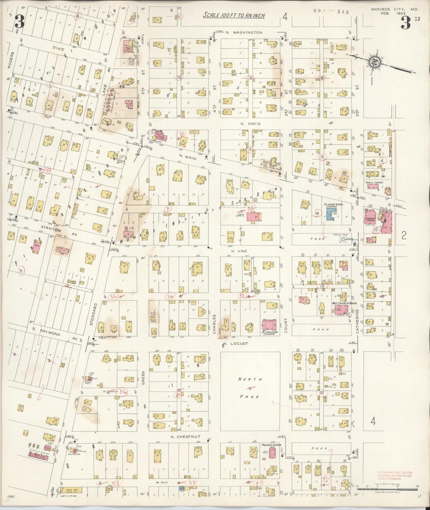 Sanborn Fire Insurance Map from Monroe City, Monroe County, Missouri (1943), Sheet #0003 - Complete Map Set gallery image, historic Sanborn map, vintage wall art, Missouri Missouri