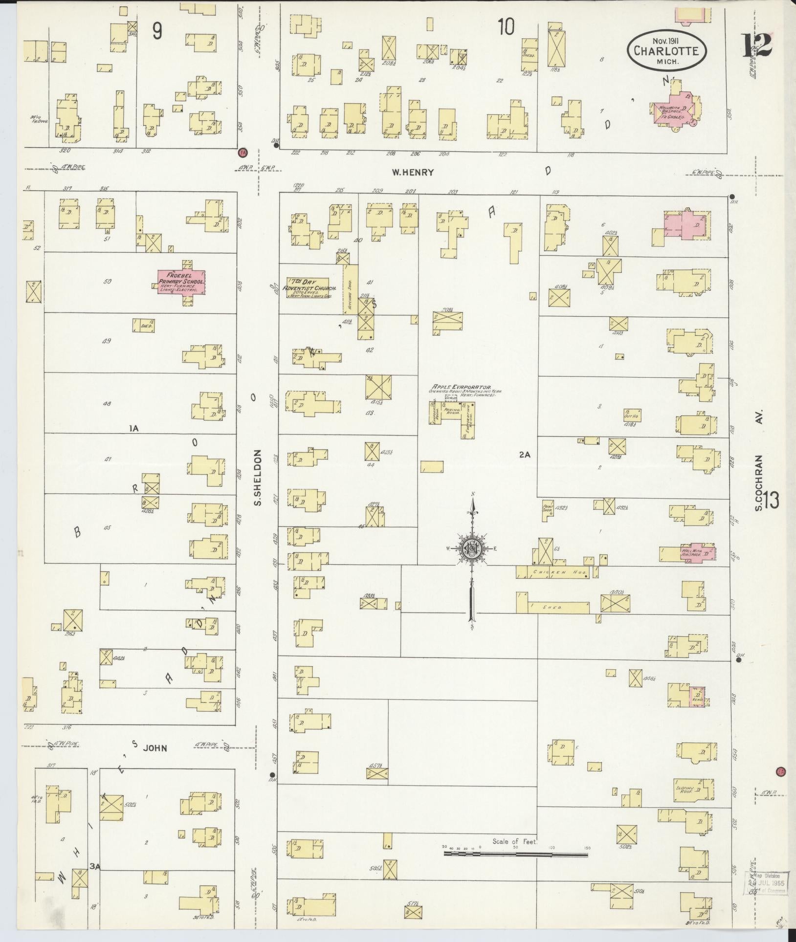Sanborn Fire Insurance Map from Charlotte, Eaton County, Michigan (1911), Sheet #0012 - Complete Map Set gallery image, historic Sanborn map, vintage wall art, Michigan Michigan