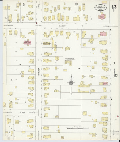 Sanborn Fire Insurance Map from Charlotte, Eaton County, Michigan (1911), Sheet #0012 - Complete Map Set gallery image, historic Sanborn map, vintage wall art, Michigan Michigan