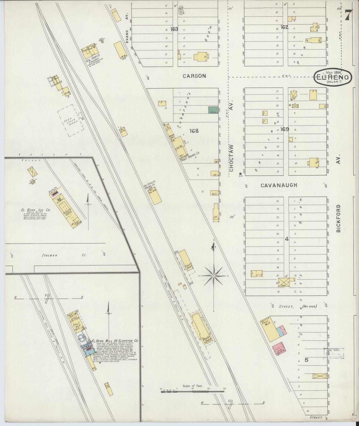 Sanborn Fire Insurance Map from El Reno, Canadian County, Oklahoma (1894), Sheet #0007 - Complete Map Set gallery image, historic Sanborn map, vintage wall art, Oklahoma Oklahoma