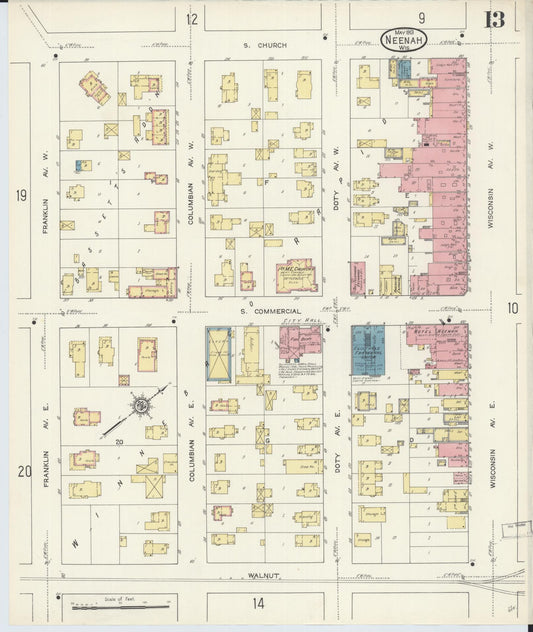 Sanborn Fire Insurance Map from Neenah, Winnebago County, Wisconsin (1913), Sheet #0013 - Historic Sanborn Fire Insurance Map Print, vintage old map wall art, antique decor, genealogy gift, Wisconsin Wisconsin map