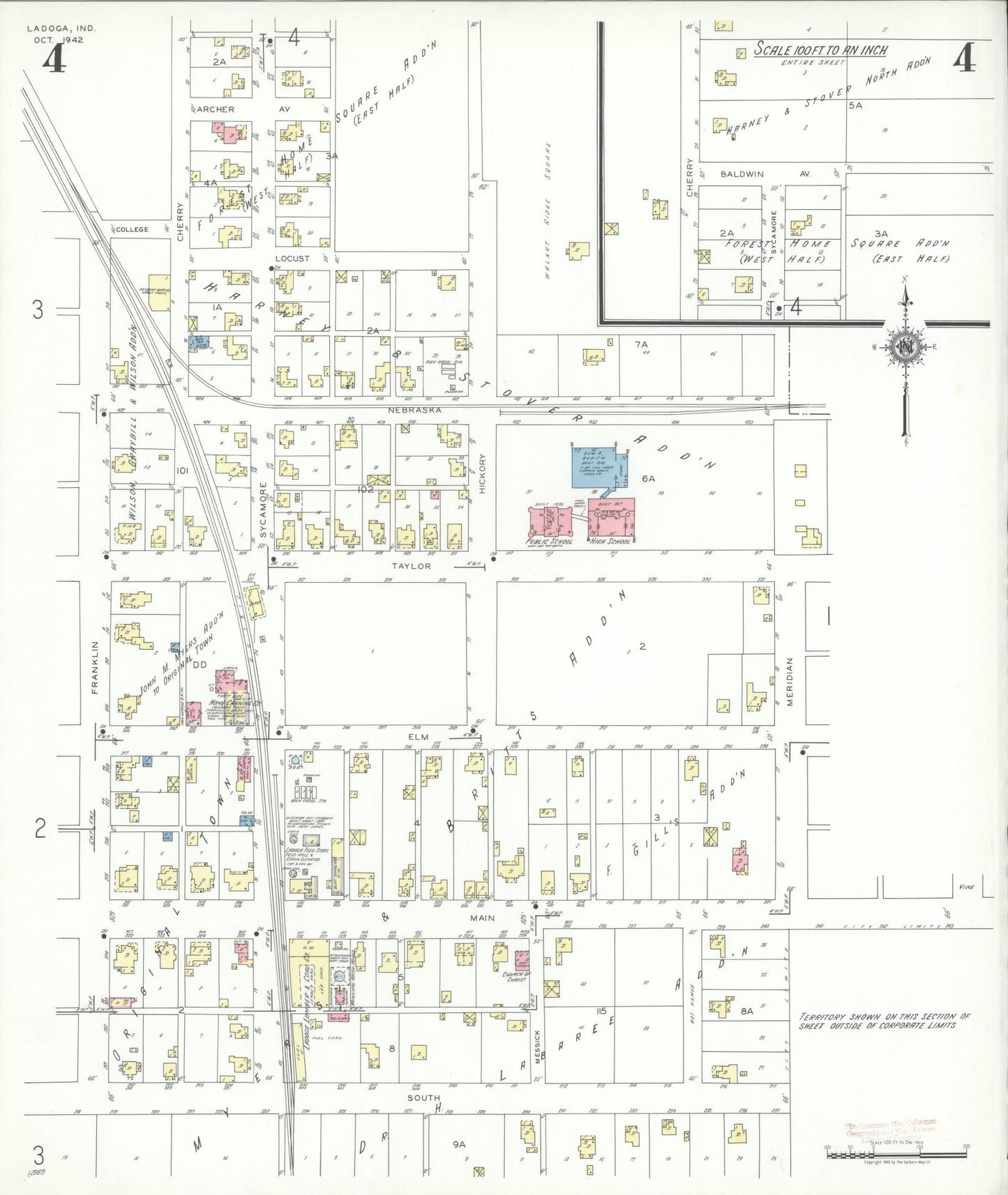 Sanborn Fire Insurance Map from Ladoga, Montgomery County, Indiana (1942), Sheet #0004 - Complete Map Set gallery image, historic Sanborn map, vintage wall art, Indiana Indiana