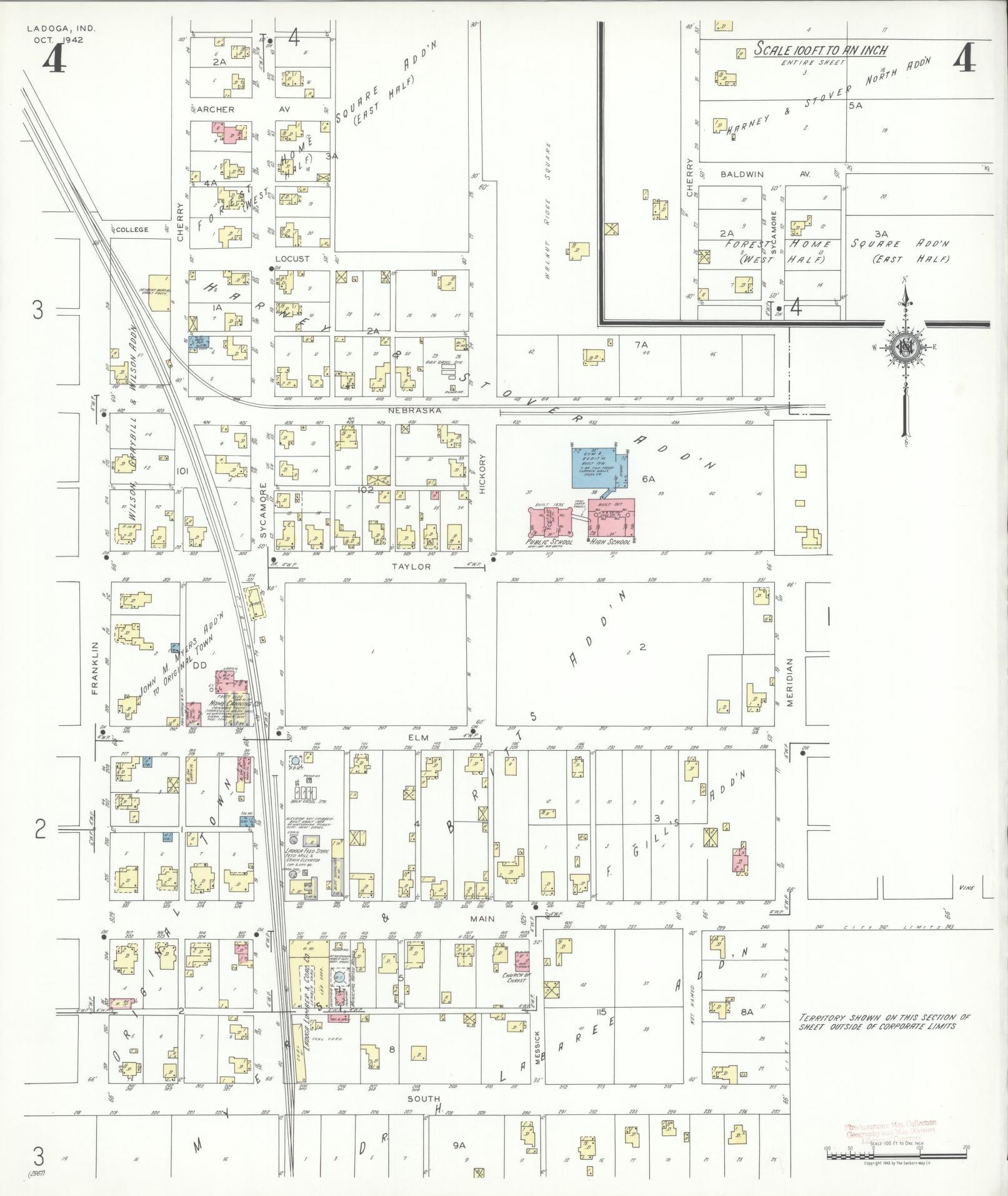 Sanborn Fire Insurance Map from Ladoga, Montgomery County, Indiana (1942), Sheet #0004 - Complete Map Set gallery image, historic Sanborn map, vintage wall art, Indiana Indiana