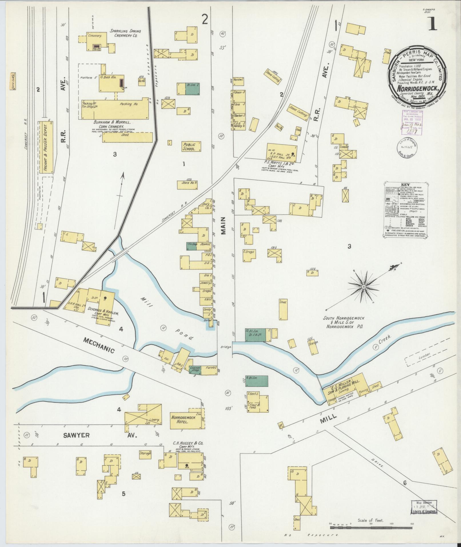 Sanborn Fire Insurance Map from Norridgewock, Somerset County, Maine. (1901) – Historic Sanborn Fire Insurance Map Print