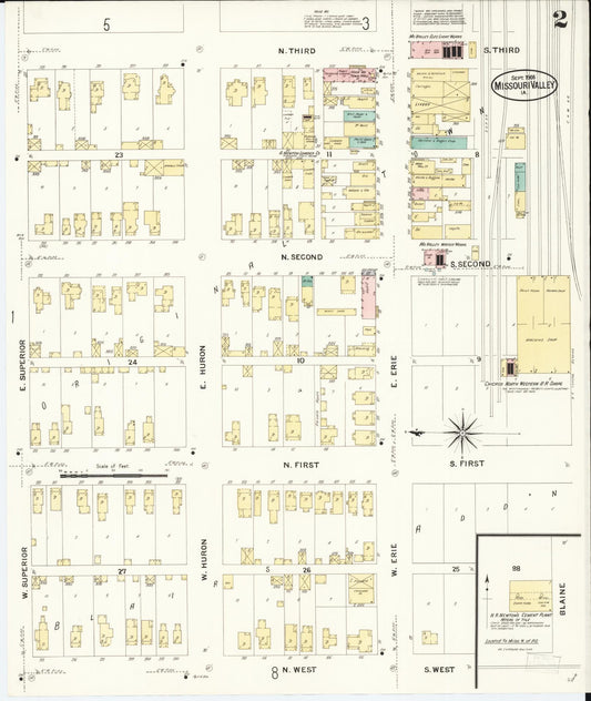 Sanborn Fire Insurance Map from Missouri Valley, Harrison County, Iowa (1908), Sheet #0002 - Historic Sanborn Fire Insurance Map Print, vintage old map wall art, antique decor, genealogy gift, Missouri Missouri map