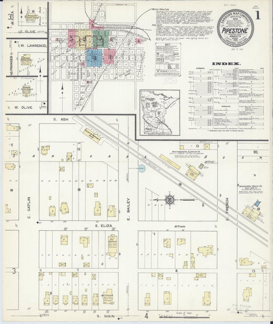 Sanborn Fire Insurance Map from Pipestone, Pipestone County, Minnesota (1913), Sheet #0001 - Complete Map Set gallery image, historic Sanborn map, vintage wall art, Minnesota Minnesota