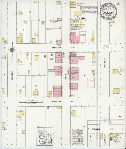 Sanborn Fire Insurance Map from Coolidge, Thomas County, Georgia (1920), Sheet #0001 - Historic Sanborn Fire Insurance Map Print, vintage old map wall art, antique decor, genealogy gift, Georgia Georgia map