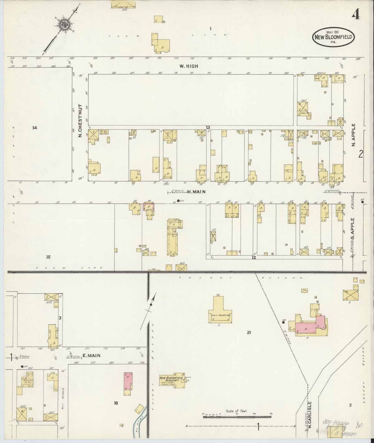Sanborn Fire Insurance Map from New Bloomfield, Perry County, Pennsylvania (1911), Sheet #0004 - Complete Map Set gallery image, historic Sanborn map, vintage wall art, Pennsylvania Pennsylvania
