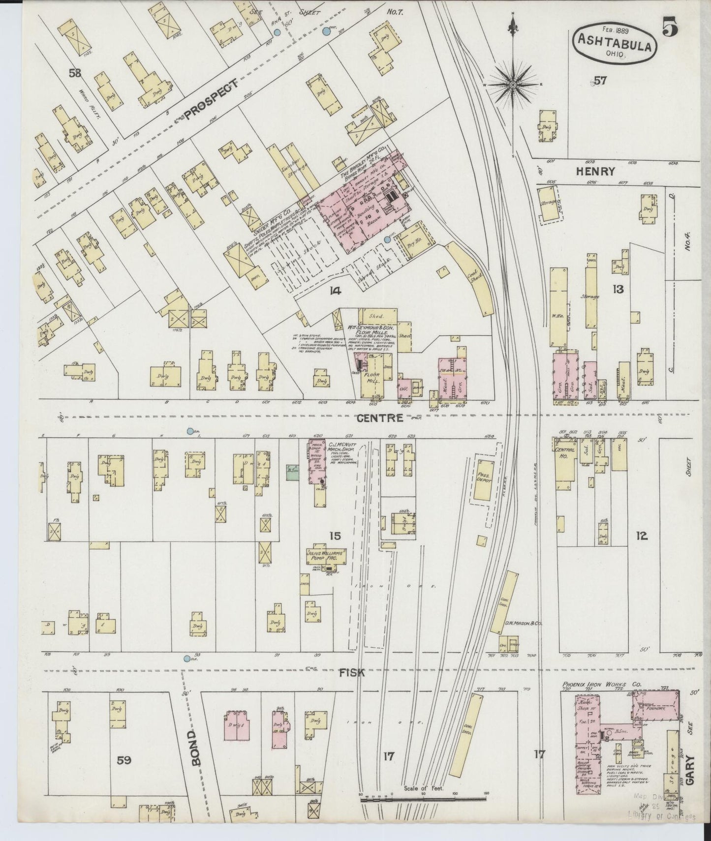 Sanborn Fire Insurance Map from Ashtabula, Ashtabula County, Ohio (1889), Sheet #0005 - Historic Sanborn Fire Insurance Map Print, vintage old map wall art, antique decor, genealogy gift, Ohio Ohio map