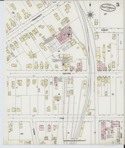 Sanborn Fire Insurance Map from Ashtabula, Ashtabula County, Ohio (1889), Sheet #0005 - Historic Sanborn Fire Insurance Map Print, vintage old map wall art, antique decor, genealogy gift, Ohio Ohio map