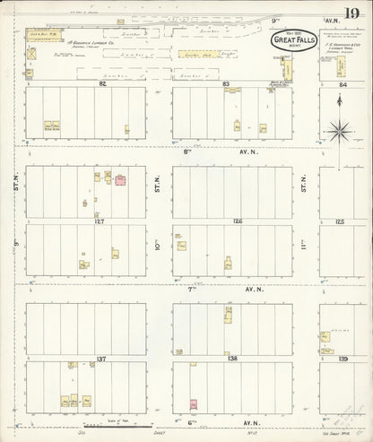 Sanborn Fire Insurance Map from Great Falls, Cascade County, Montana (1891), Sheet #0019 - Complete Map Set gallery image, historic Sanborn map, vintage wall art, Montana Montana