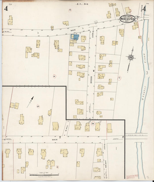 Sanborn Fire Insurance Map from Worcester, Otsego County, New York (1927), Sheet #0004 - Historic Sanborn Fire Insurance Map Print, vintage old map wall art, antique decor, genealogy gift, New York New York map