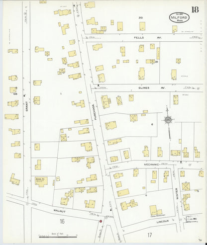 Sanborn Fire Insurance Map from Milford, Worcester County, Massachusetts (1910), Sheet #0018 - Complete Map Set gallery image, historic Sanborn map, vintage wall art, Massachusetts Massachusetts