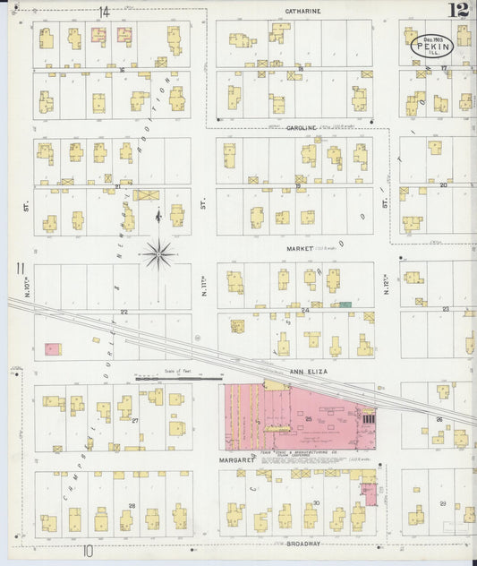 Sanborn Fire Insurance Map from Pekin, Tazewell County, Illinois (1903), Sheet #0012 - Historic Sanborn Fire Insurance Map Print, vintage old map wall art, antique decor, genealogy gift, Illinois Illinois map