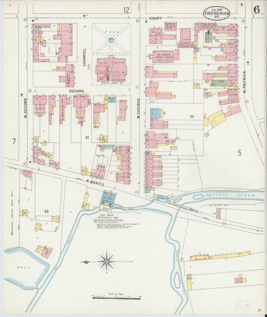 Frederick, Maryland - 1897 - Sanborn Fire Insurance Map, Sheet #0006 - Historic Sanborn Fire Insurance Map Print, Frederick Maryland 1897 0006 vintage old map wall art